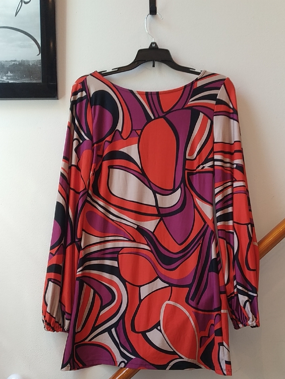 Bold Abstract Print Women's Tunic Top in Orange & Purple